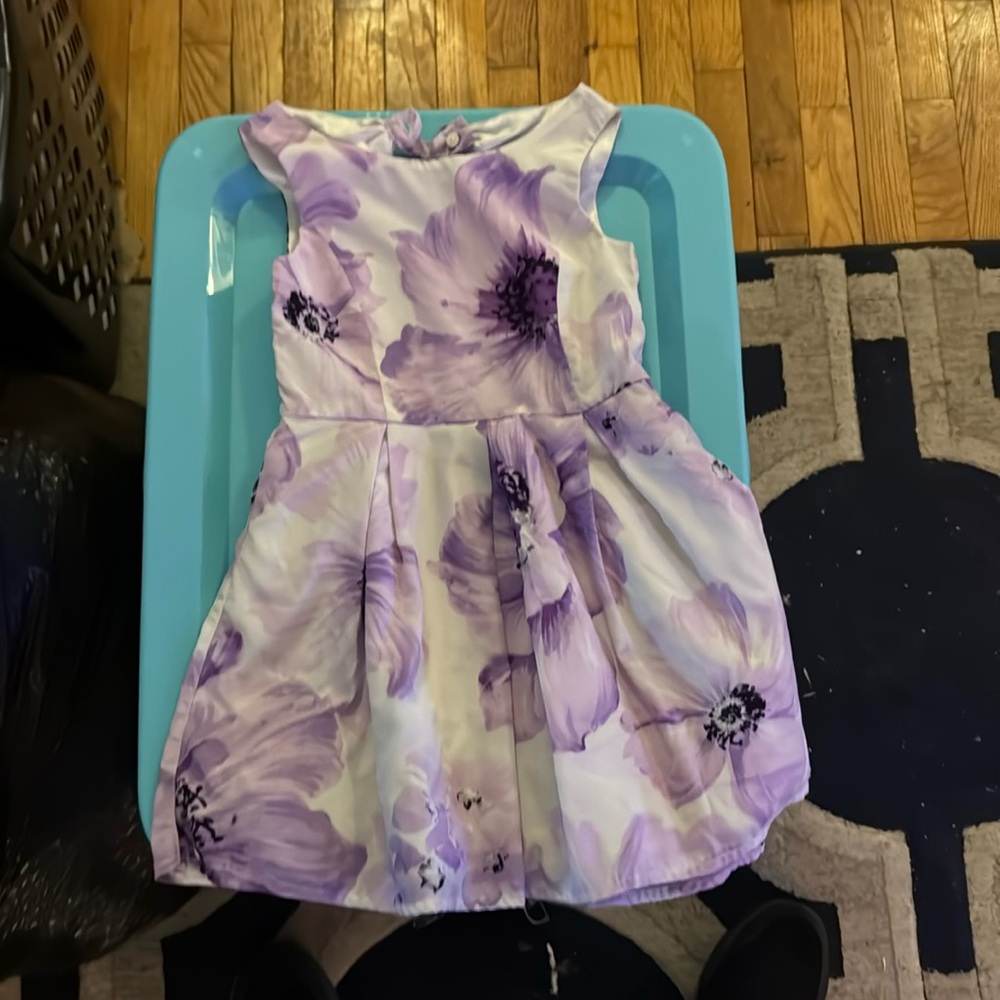 Place Girls 6  vibrant purple white floral fancy special occasion dress